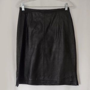 Yvonne Marie Vintage Black Leather Skirt Size 6 Soft Side Slits Excellent Cond.